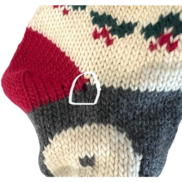 Hand Knit Christmas Stocking Wool Handmade Snowman Mistletoe 16” Red Gray Ivory - Picture 4 of 7